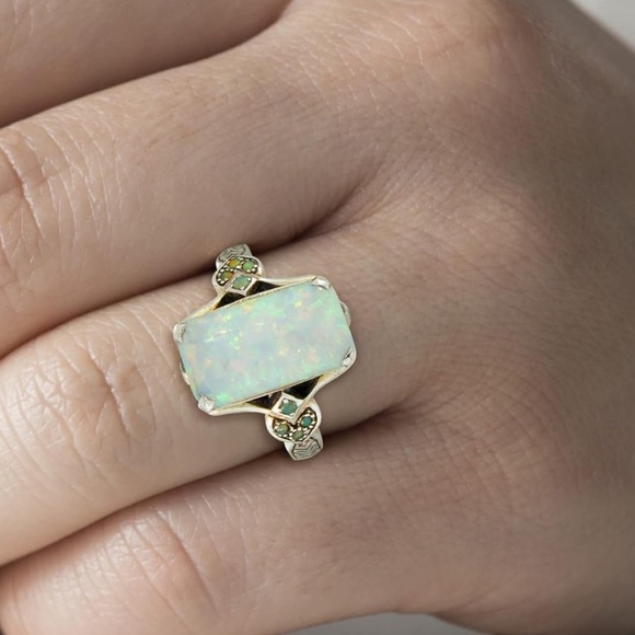 Amazon Jewelry - Elegant Opal and Silver Women's Ring